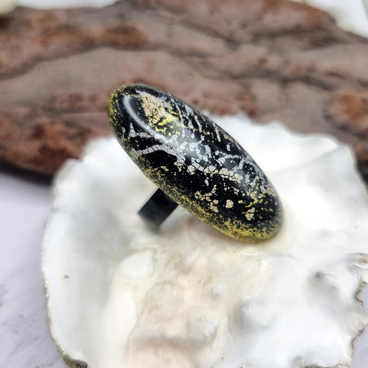 Ring out of polymer clay in Black & Gold Colours