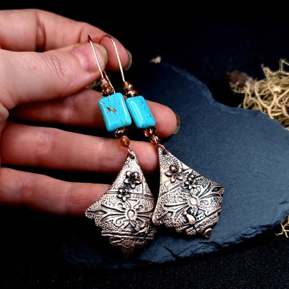 Amazing Bronze Long Earrings with cats and flowers Earrings SweetyBijou Jewelry   