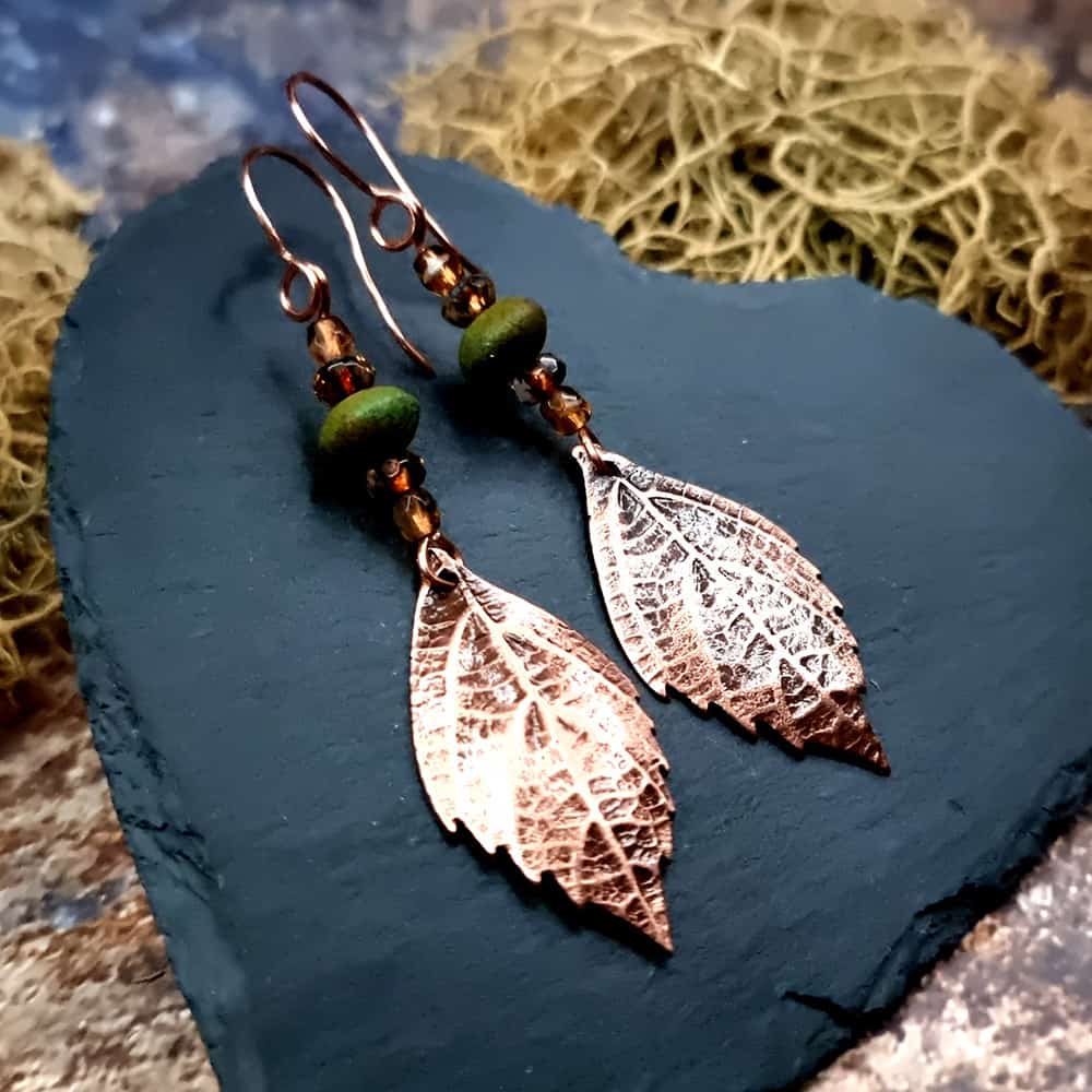 Amazing Copper Long Earrings with Leafs Earrings SweetyBijou Jewelry   