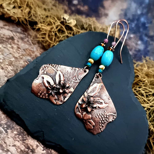 Amazing Copper Long Earrings with Flowers Earrings SweetyBijou Jewelry Default Title  