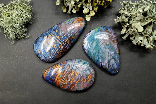 3 cabochons Faux Labradorite Stones, Polymer Clay Cabochons SweetyBijou Default Title  