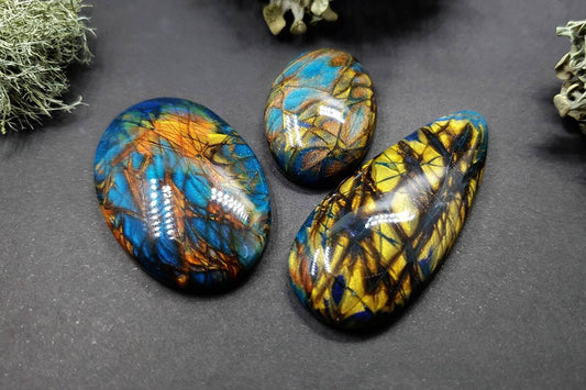 3 cabochons Faux Labradorite Stone, Polymer Clay Cabochons SweetyBijou Default Title  