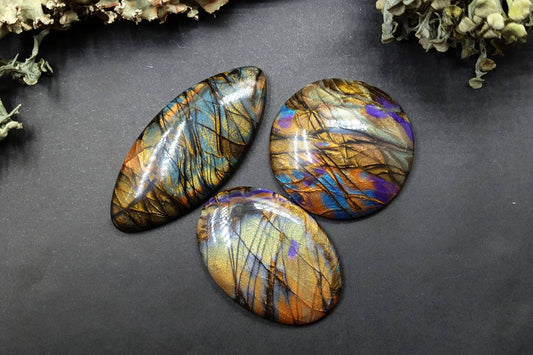 3 cabochons of Faux Labradorite Stone (#3) Cabochons SweetyBijou Default Title  