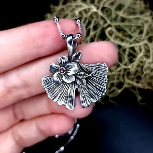 Unique Silver Ginkgo Leaf Pendant Pendant SweetyBijou Jewelry   