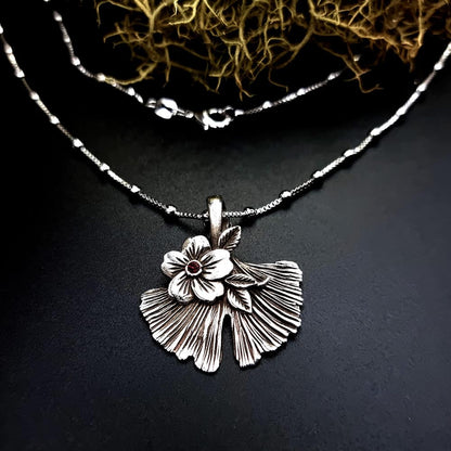 Unique Silver Ginkgo Leaf Pendant Pendant SweetyBijou Jewelry   