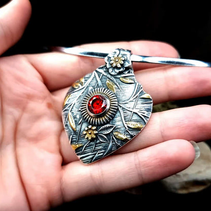 Silver Pendant with Red CZ Pendant SweetyBijou Jewelry   