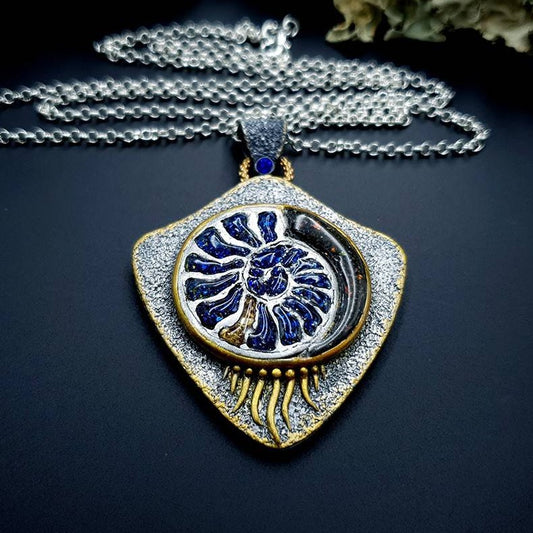 Blue Ammonite Pendant Pendant SweetyBijou Jewelry Default Title  